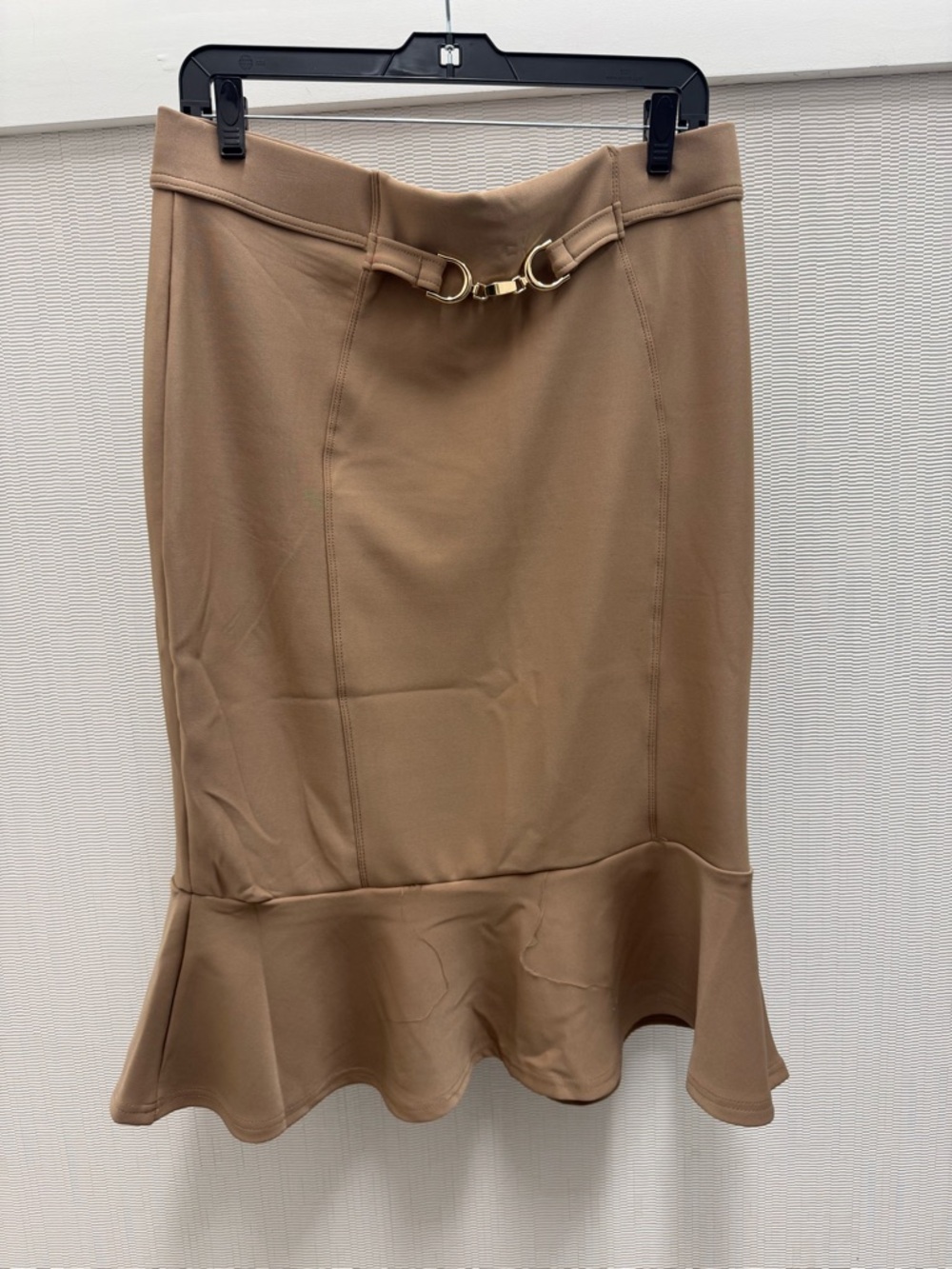 Harper Tan Midi Skirt XL Gold Buckle Flounce Hem